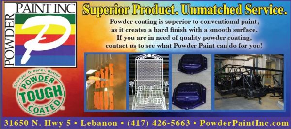 Powder Paint ad logo featuring slogan "Superior Product. Unmatched Service."