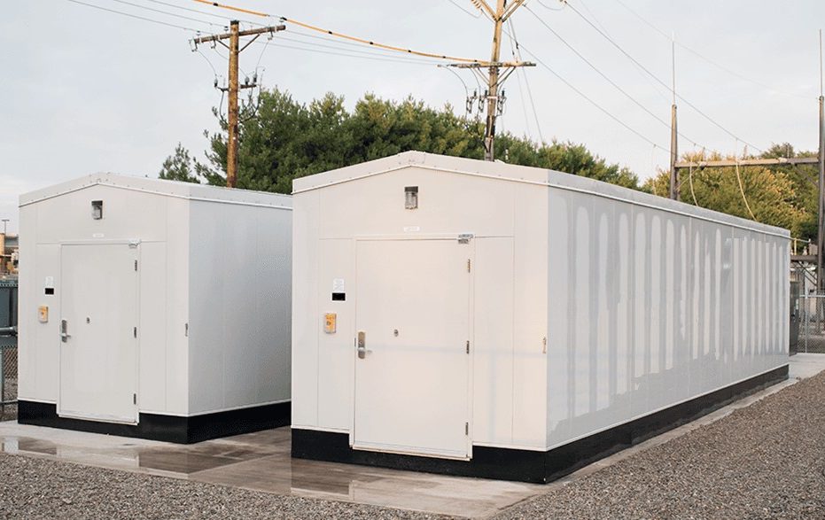 Two ESS containers at a facility.