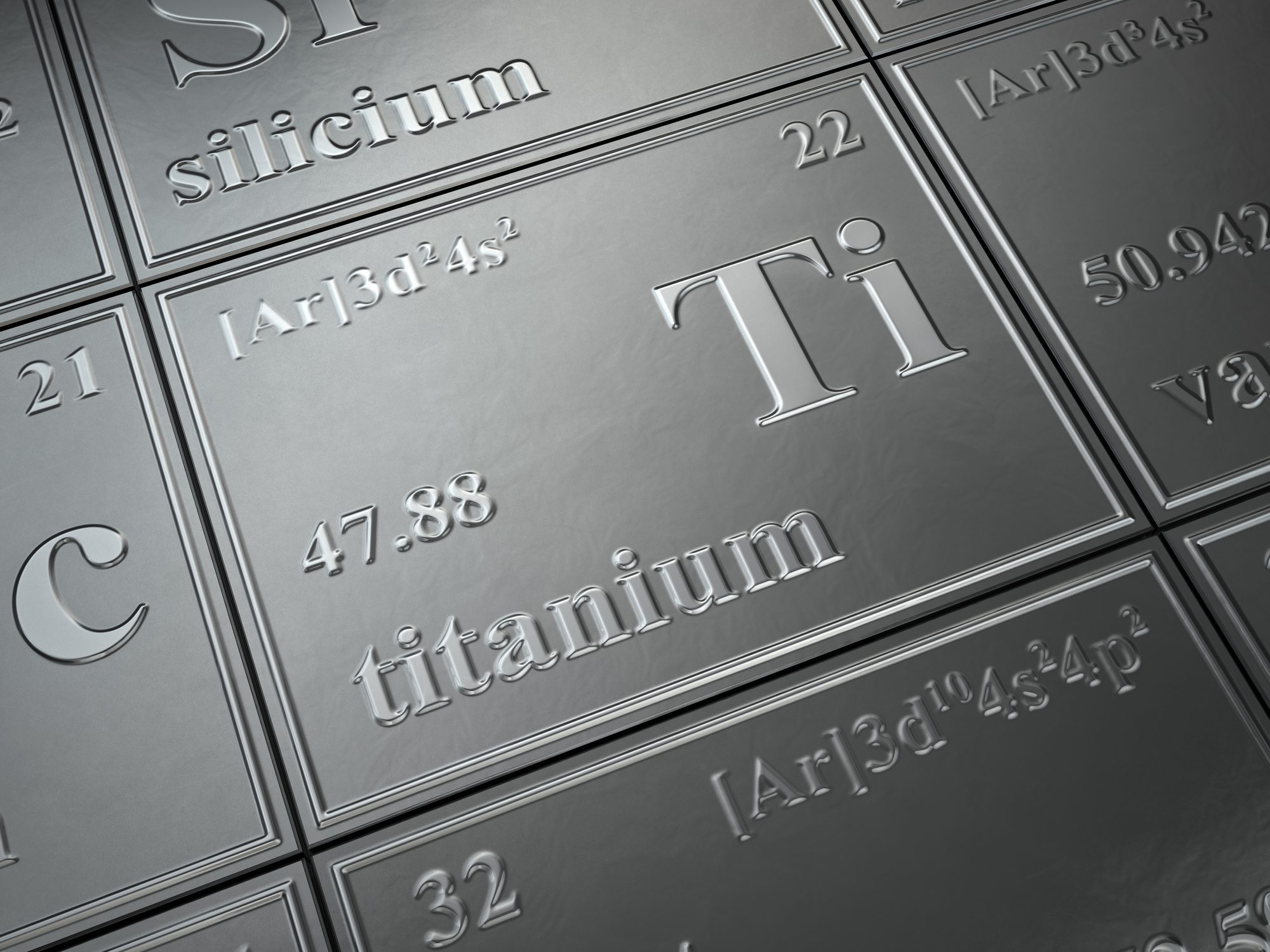 Titanium on the periodic table, a strong and versatile metal used to make metal components.