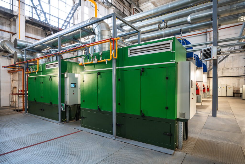 Two stationary high power gas electric generators in boiler house
